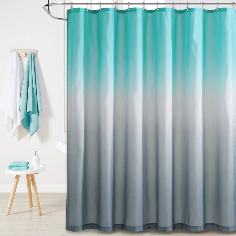 KGORGE Waterproof Shower Curtain Liner - Boho Gradient Color Shower Curtains Water Proof for Bathroom Tub Camper Backdrop Loft, 72 x 72 inch with Hooks, Teal and Grey - Image 1